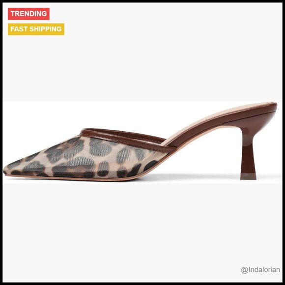 Mesh Kitten Heels with Pointed Toe and Slingback Strap